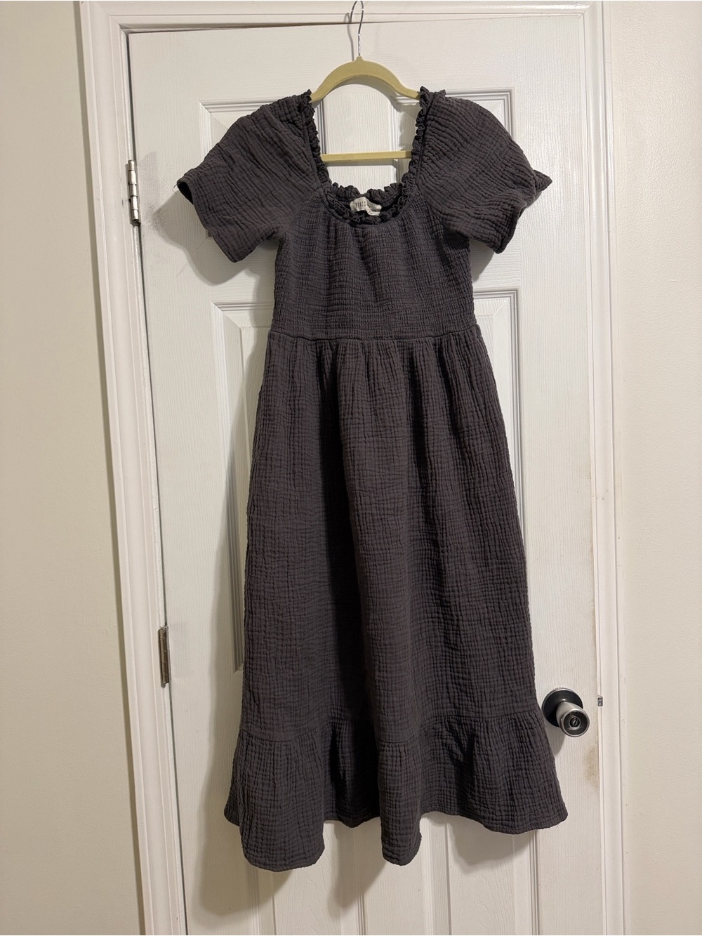 Called to Surf Brass and Roe Dress - Textured Cotton Gauze Short Sleeve in gray